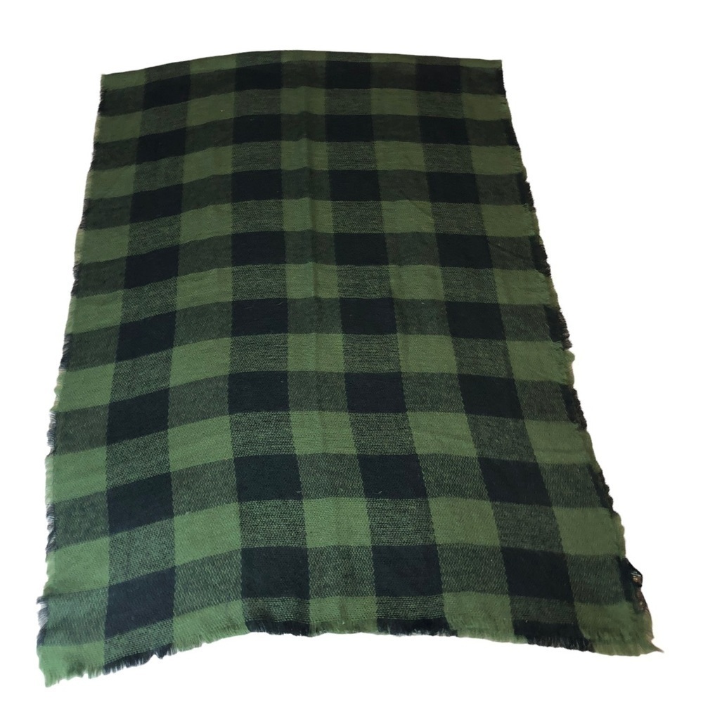 CITY STREETS Black and Olive Plaid Oversized Rectangle Winter Scarf 27" x 76”